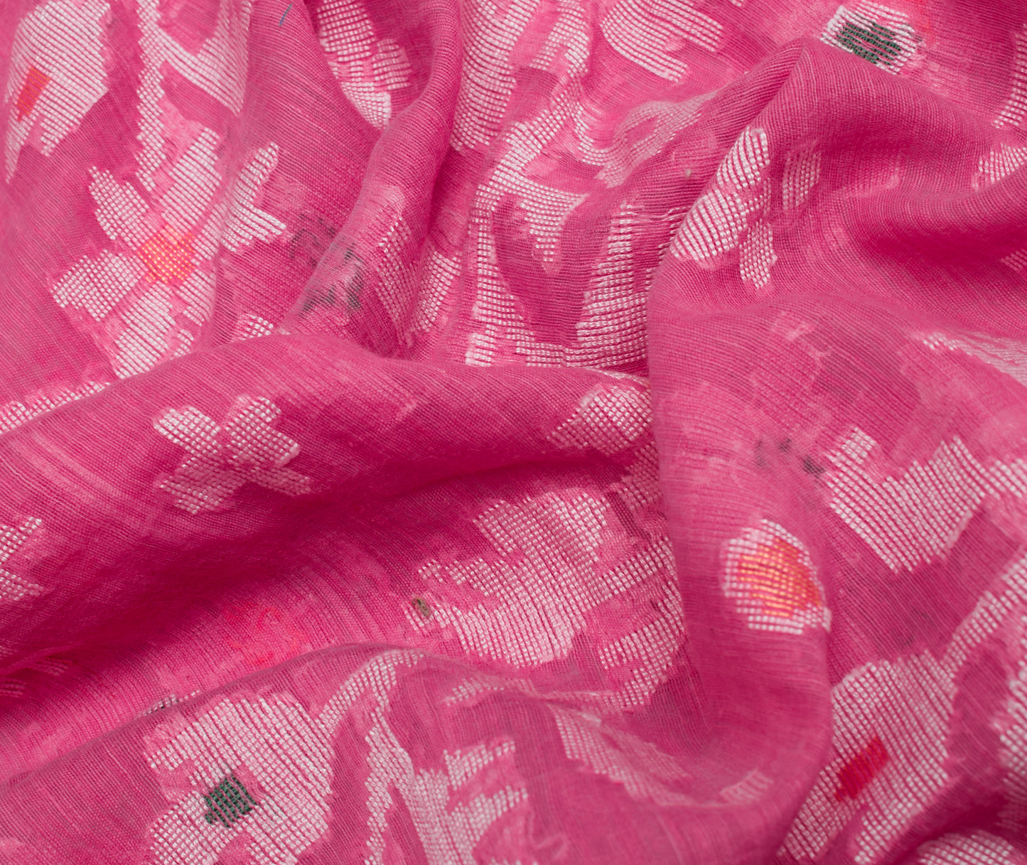 Sushila Vintage Indian Pink Saree Blend Cotton Woven Floral Sari 5 YD Fabric