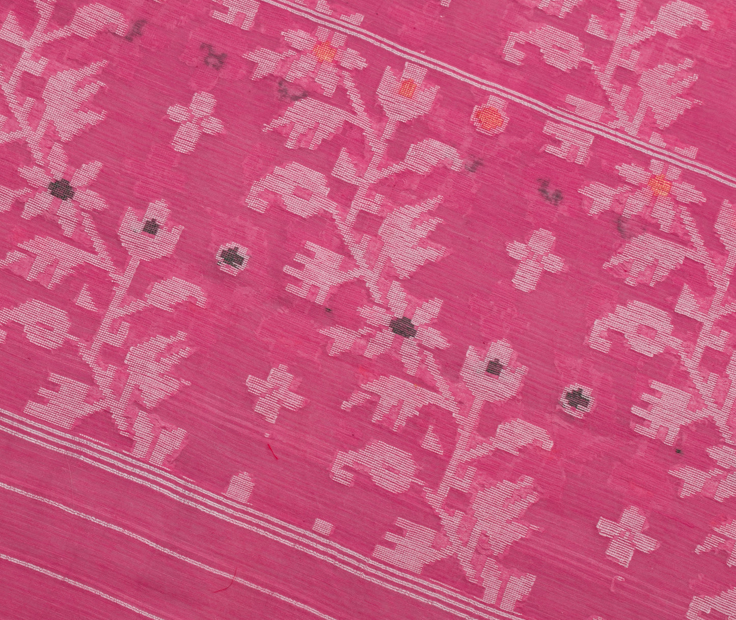 Sushila Vintage Indian Pink Saree Blend Cotton Woven Floral Sari 5 YD Fabric