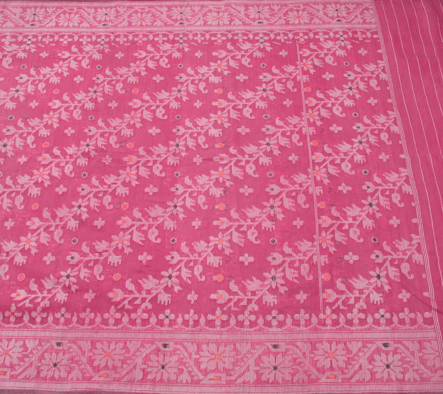 Sushila Vintage Indian Pink Saree Blend Cotton Woven Floral Sari 5 YD Fabric