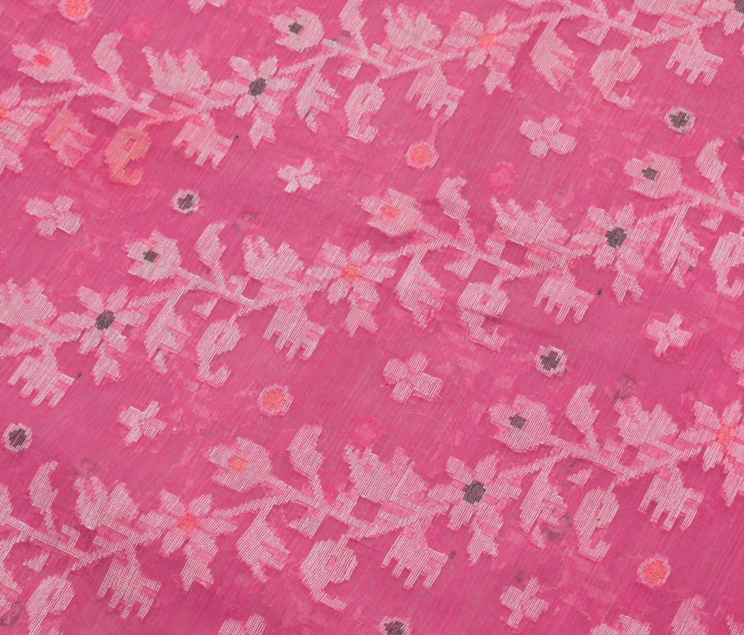 Sushila Vintage Indian Pink Saree Blend Cotton Woven Floral Sari 5 YD Fabric