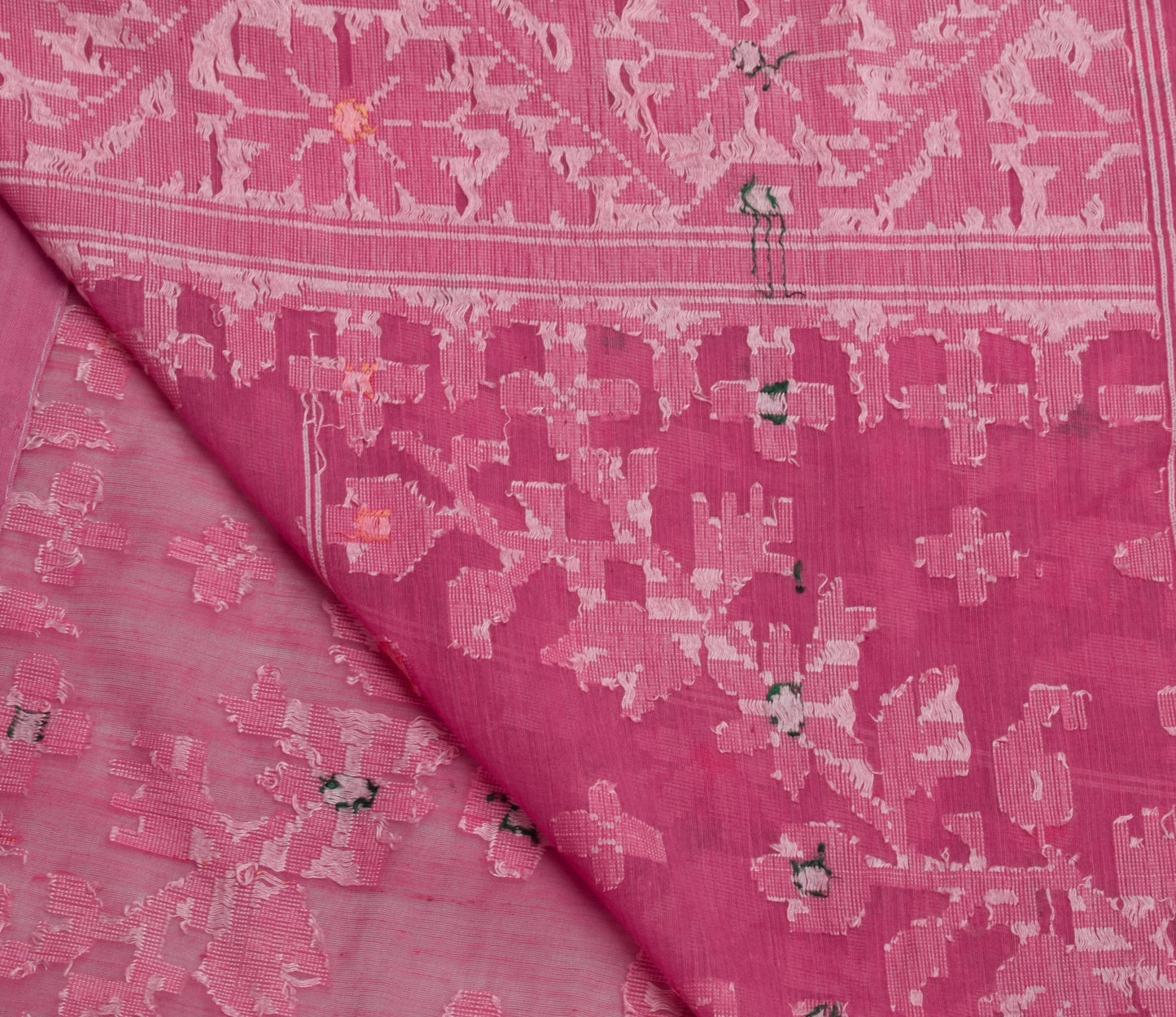 Sushila Vintage Indian Pink Saree Blend Cotton Woven Floral Sari 5 YD Fabric