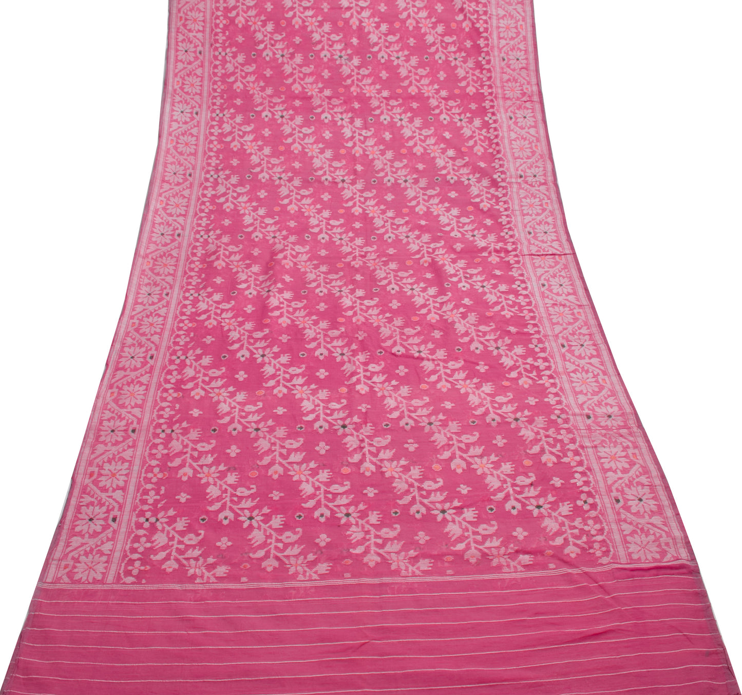 Sushila Vintage Indian Pink Saree Blend Cotton Woven Floral Sari 5 YD Fabric