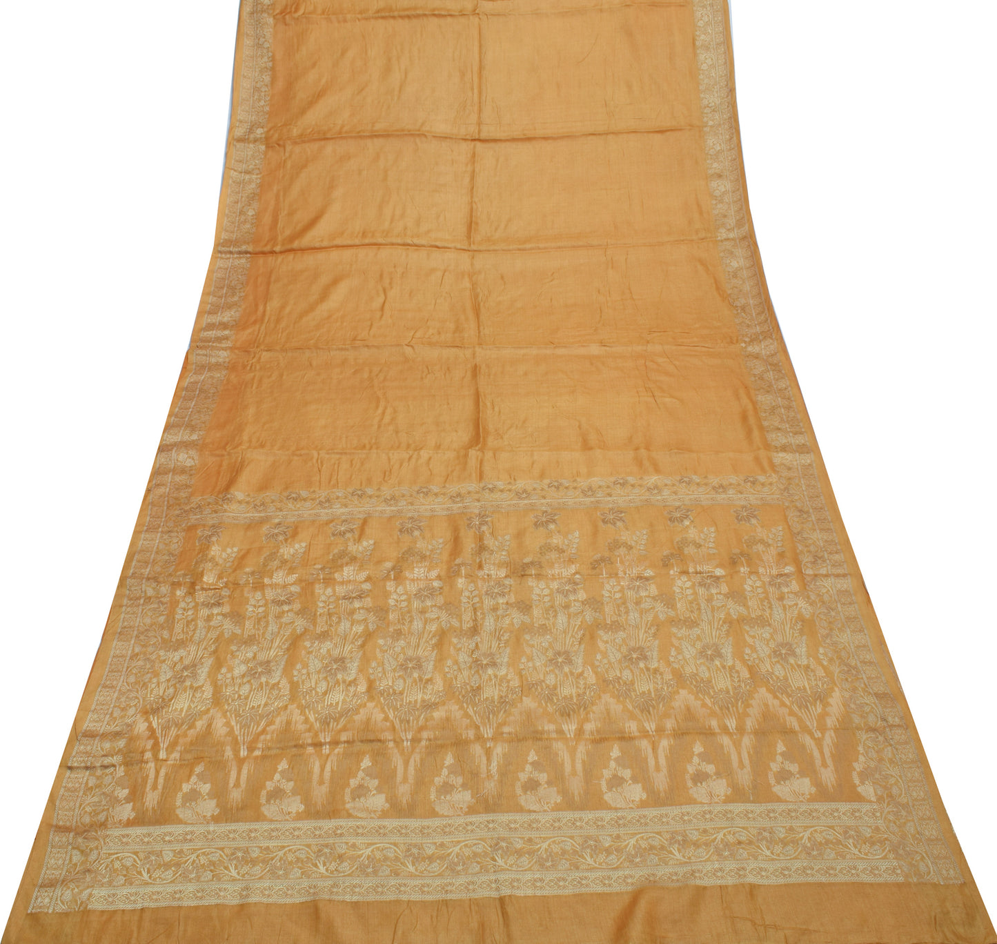 Sushila Vintage Light Brown Saree 100% Pure Silk Woven Sari Craft 5 Yard Fabric