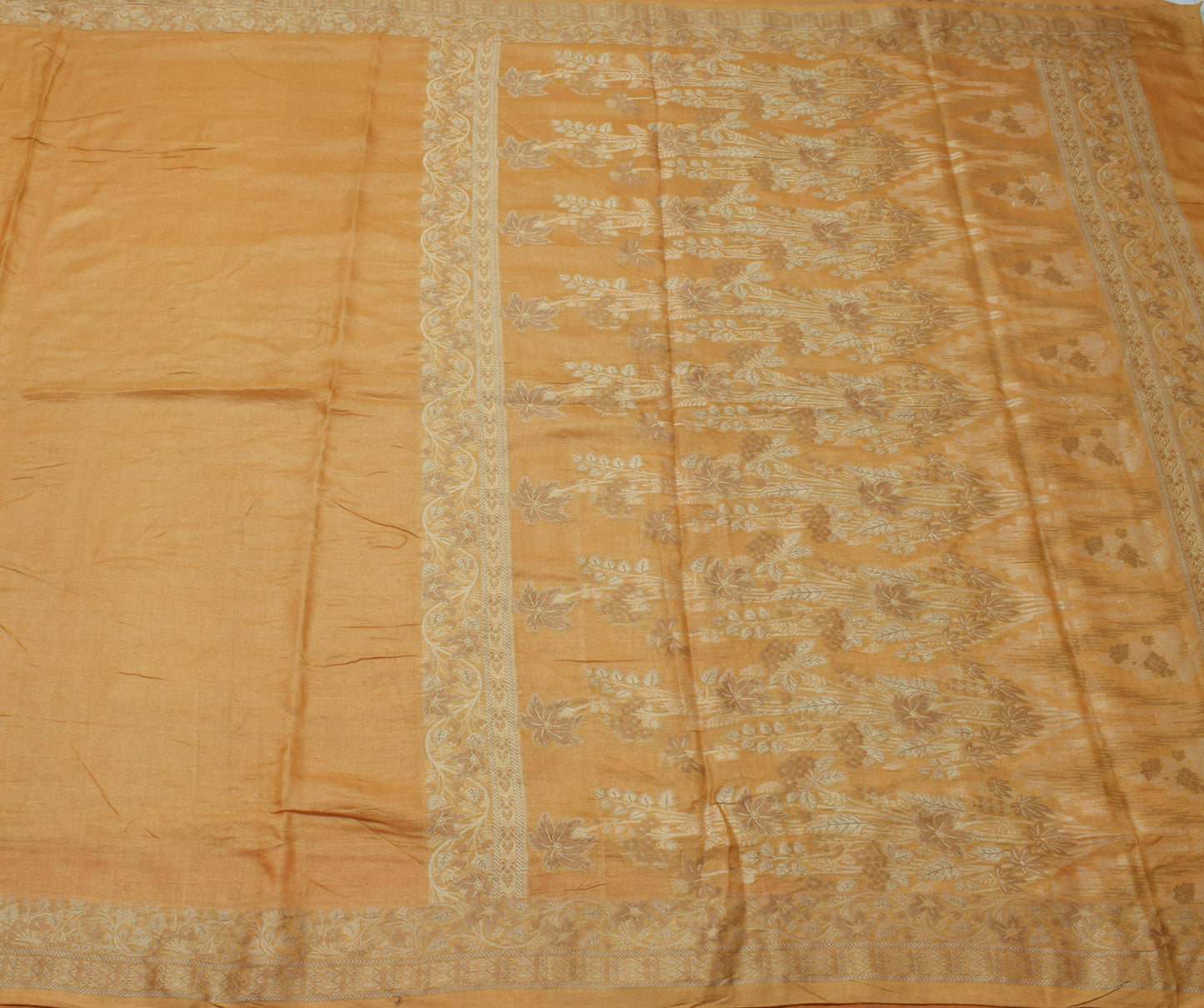 Sushila Vintage Light Brown Saree 100% Pure Silk Woven Sari Craft 5 Yard Fabric
