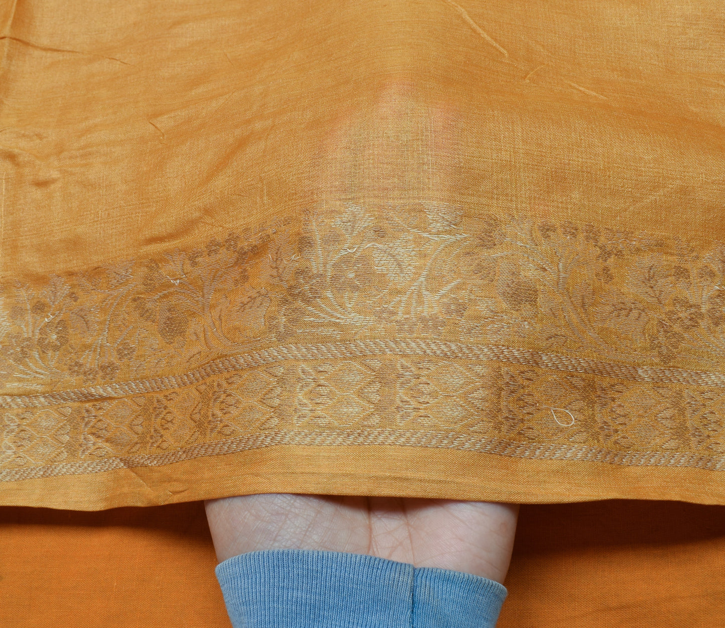 Sushila Vintage Light Brown Saree 100% Pure Silk Woven Sari Craft 5 Yard Fabric