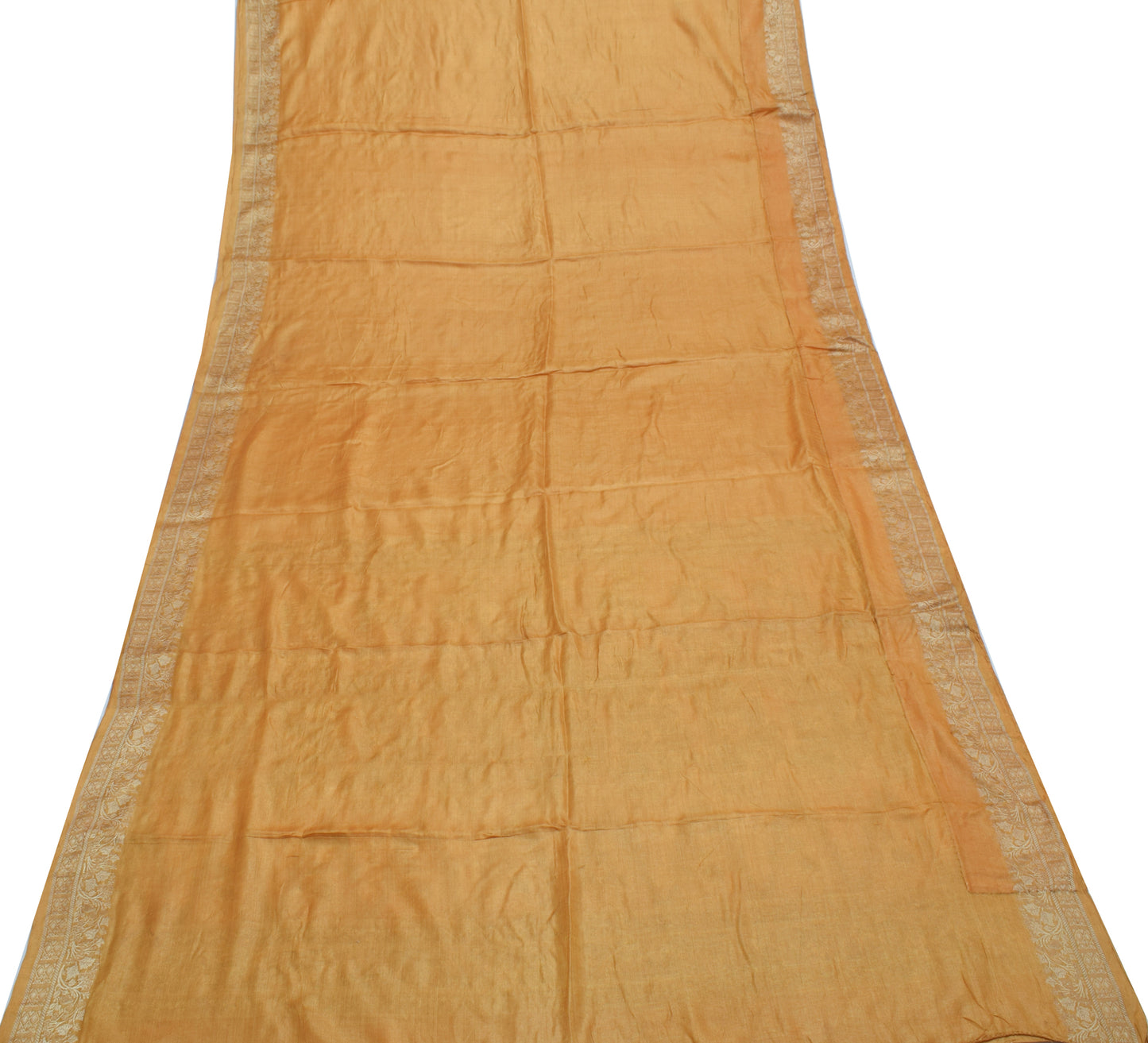 Sushila Vintage Light Brown Saree 100% Pure Silk Woven Sari Craft 5 Yard Fabric