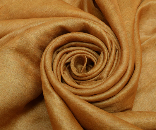 Sushila Vintage Light Brown Saree 100% Pure Silk Woven Sari Craft 5 Yard Fabric