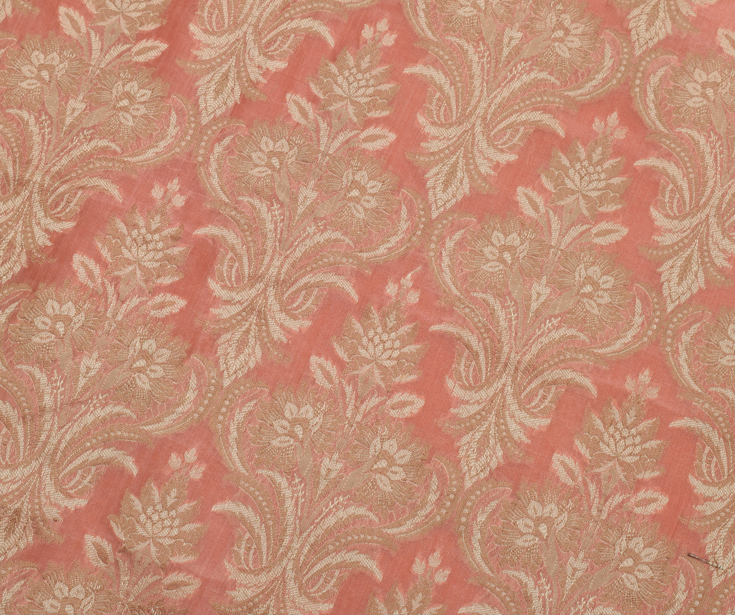 Sushila Vintage Peach Saree 100% Pure Silk Embroidered Paisley Sari Craft Fabric