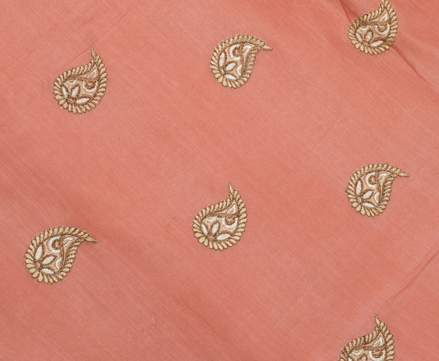 Sushila Vintage Peach Saree 100% Pure Silk Embroidered Paisley Sari Craft Fabric
