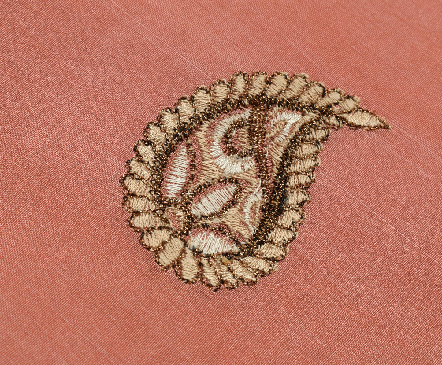 Sushila Vintage Peach Saree 100% Pure Silk Embroidered Paisley Sari Craft Fabric