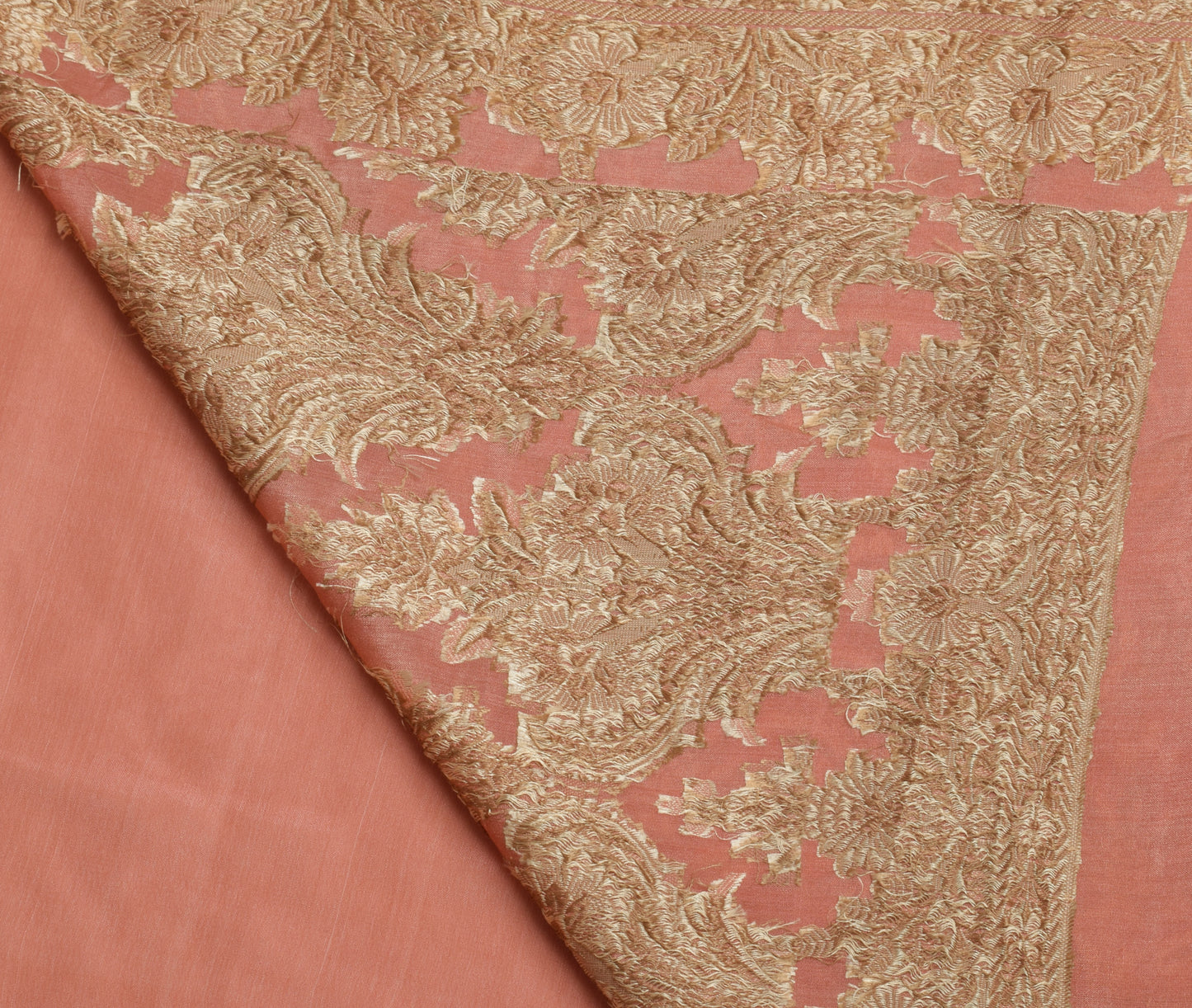 Sushila Vintage Peach Saree 100% Pure Silk Embroidered Paisley Sari Craft Fabric