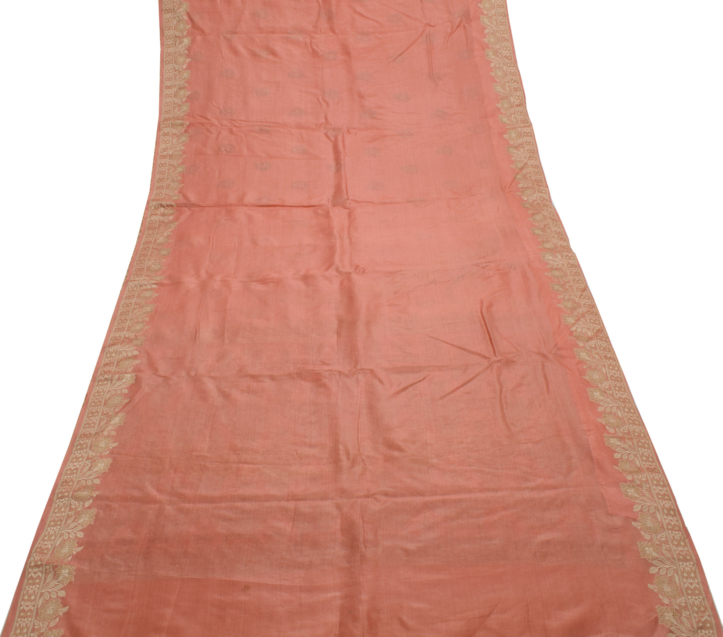 Sushila Vintage Peach Saree 100% Pure Silk Embroidered Paisley Sari Craft Fabric