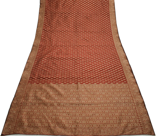 Sushila Vintage Maroon Indian Saree Blend Silk Woven Paisley Sari Craft Fabric