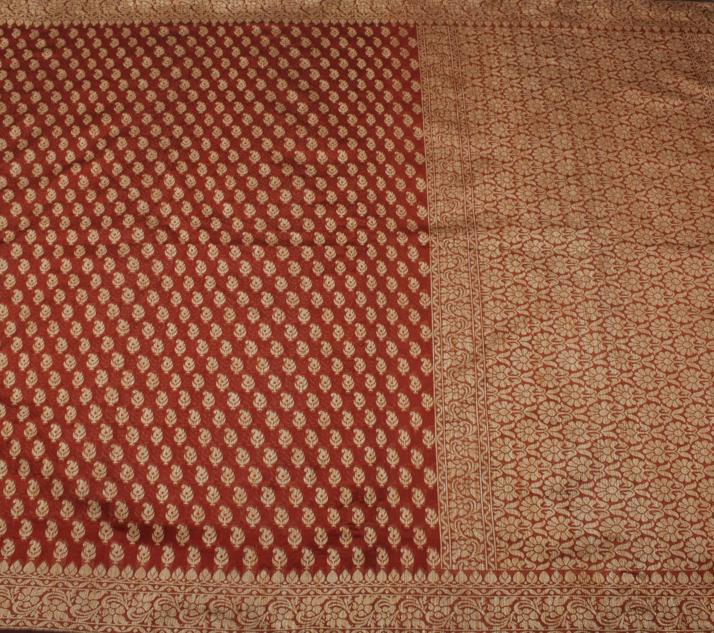 Sushila Vintage Maroon Indian Saree Blend Silk Woven Paisley Sari Craft Fabric