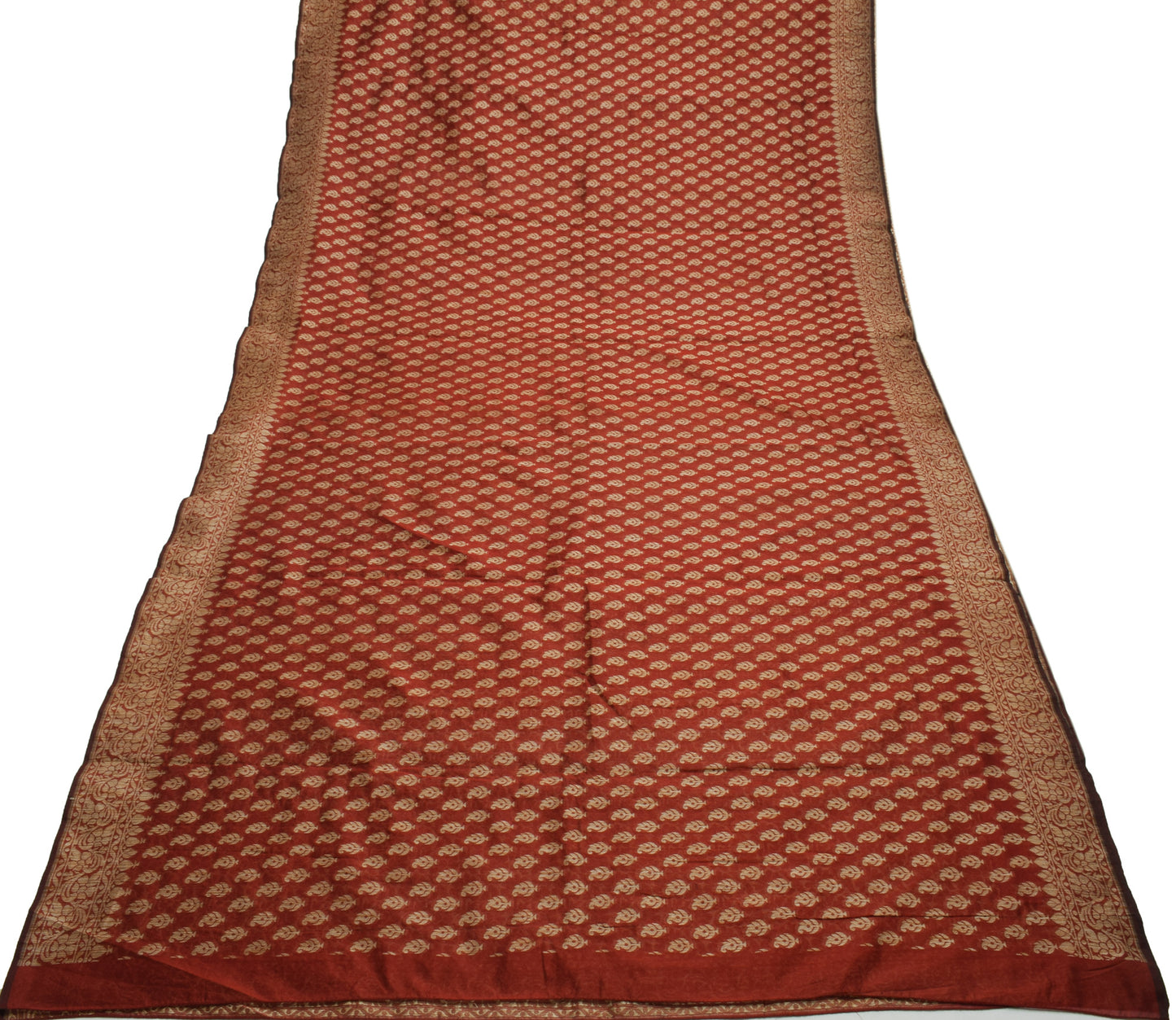 Sushila Vintage Maroon Indian Saree Blend Silk Woven Paisley Sari Craft Fabric
