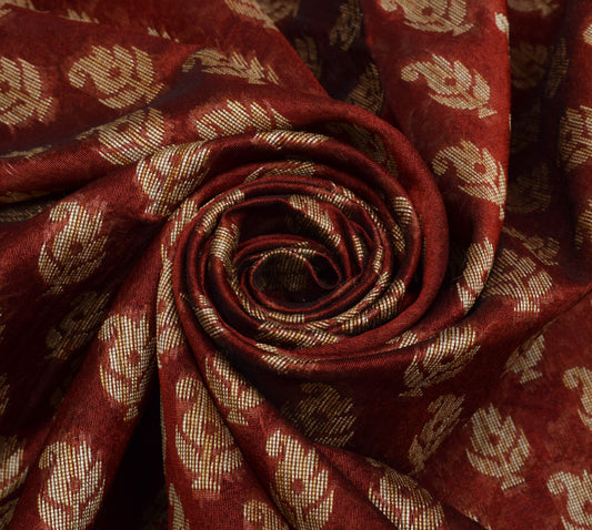 Sushila Vintage Maroon Indian Saree Blend Silk Woven Paisley Sari Craft Fabric