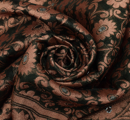 Sushila Vintage Green Indian Saree Blend Silk Woven Floral 5YD Sari Craft Fabric