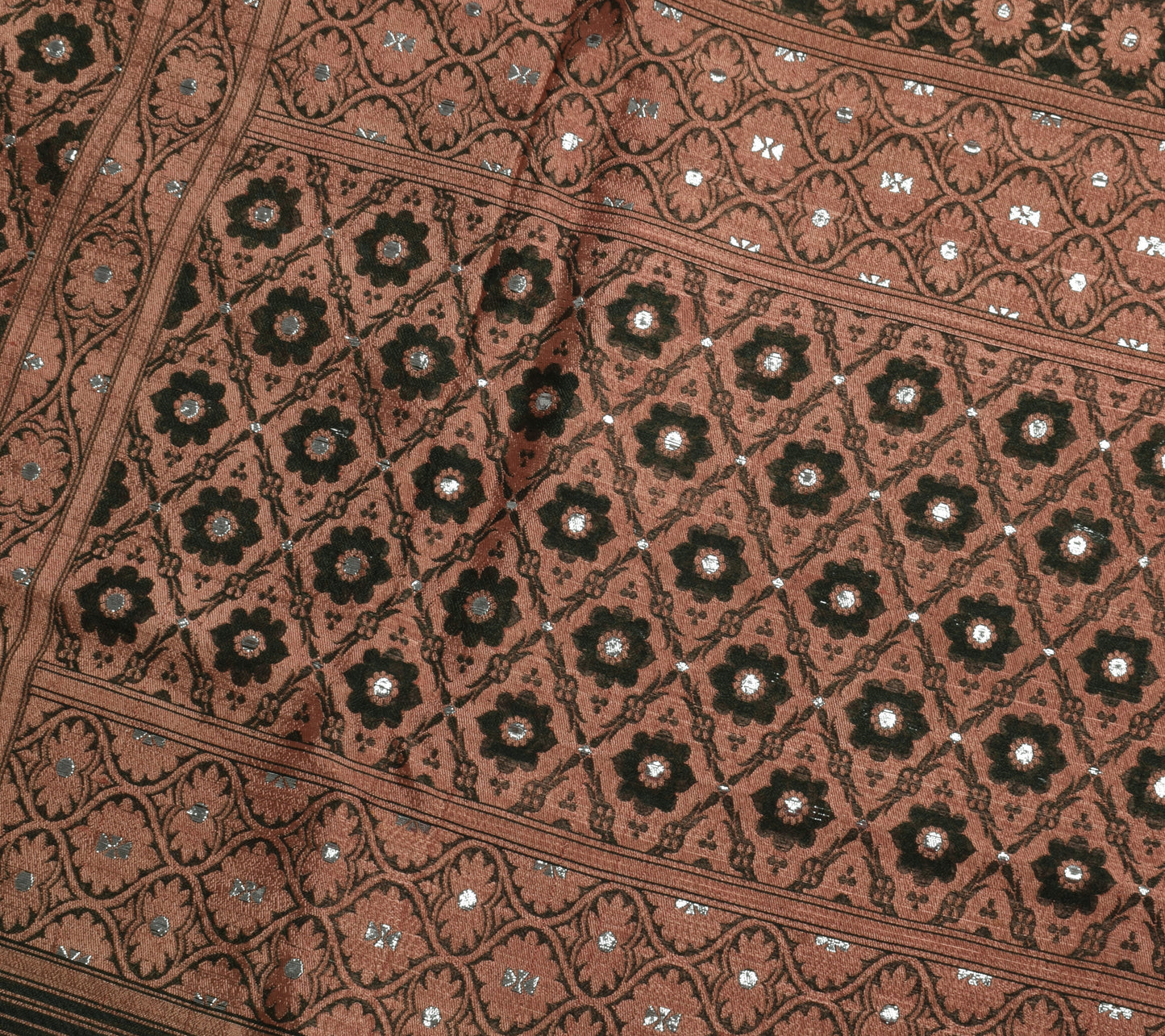 Sushila Vintage Green Indian Saree Blend Silk Woven Floral 5YD Sari Craft Fabric
