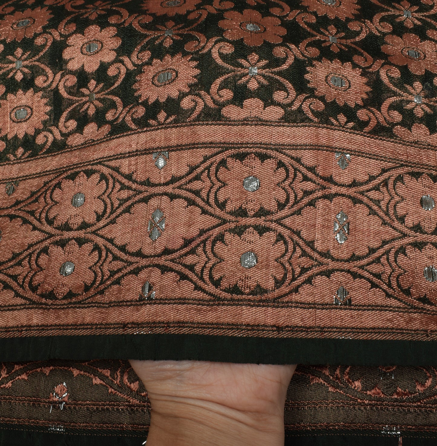 Sushila Vintage Green Indian Saree Blend Silk Woven Floral 5YD Sari Craft Fabric
