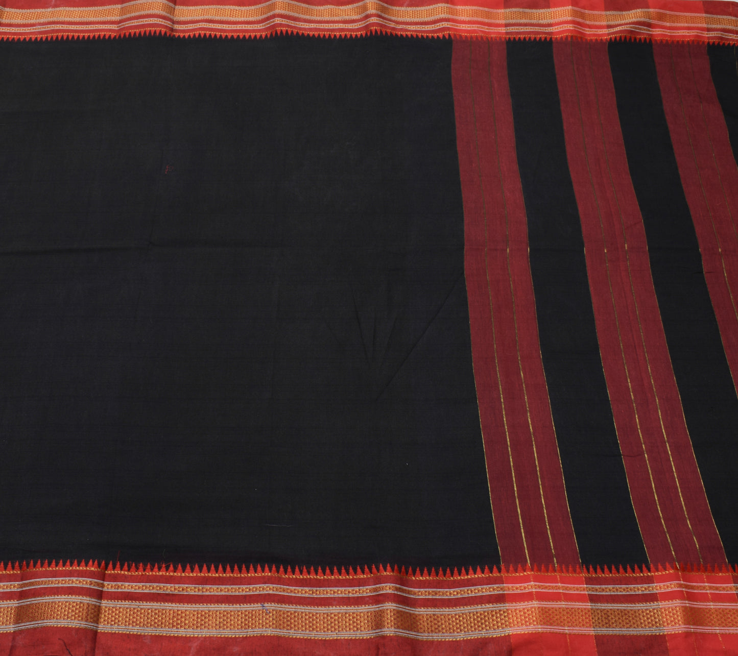 Sushila Vintage Black Indian Saree 100% Pure Cotton Woven Sari Craft Fabric