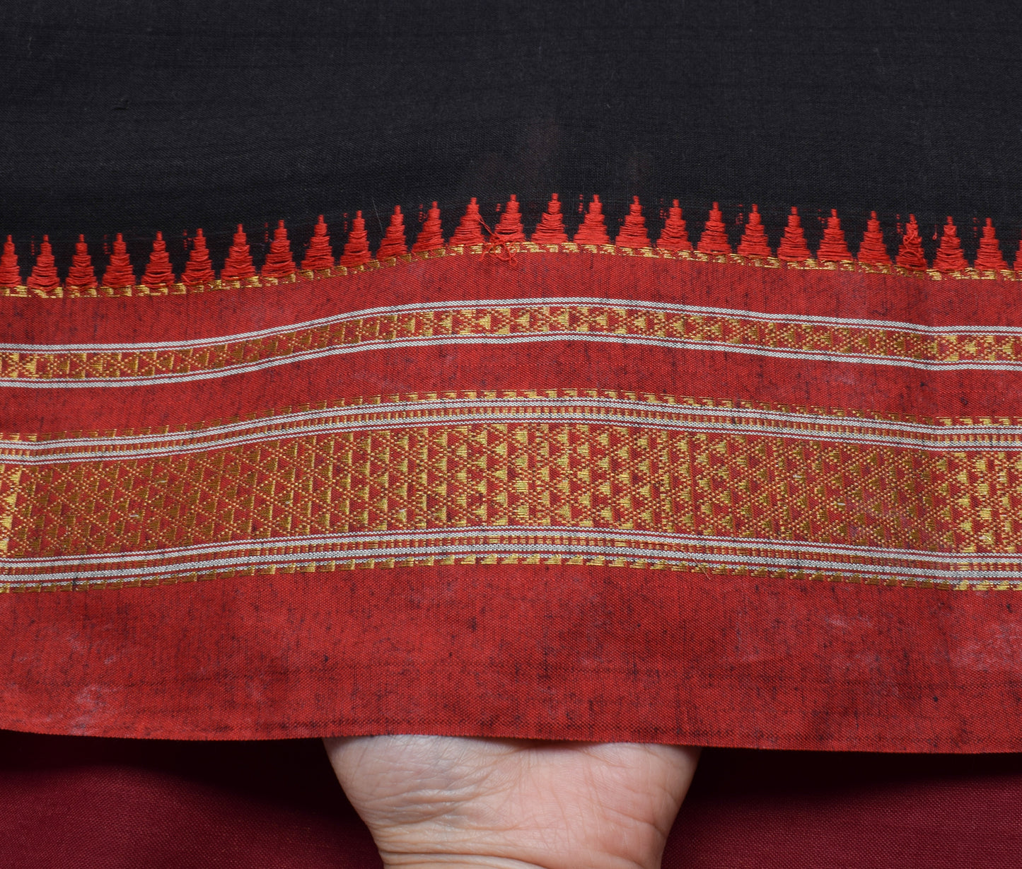 Sushila Vintage Black Indian Saree 100% Pure Cotton Woven Sari Craft Fabric