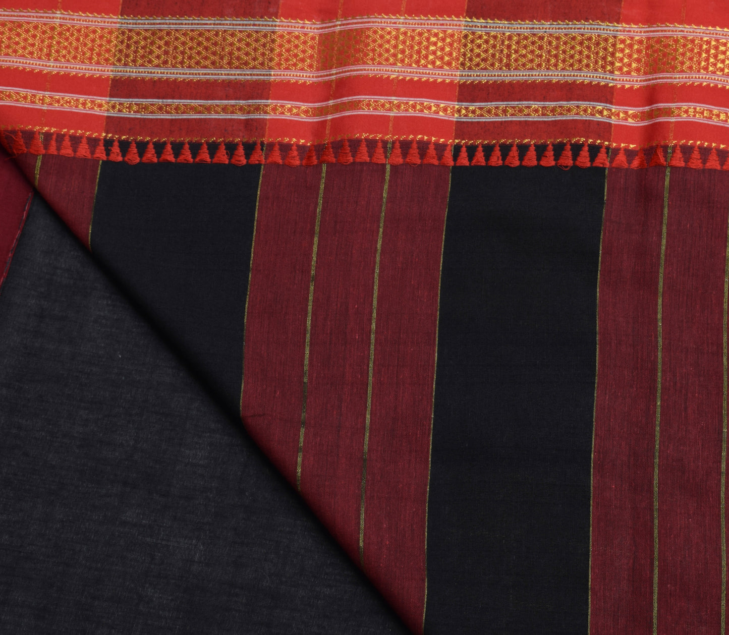 Sushila Vintage Black Indian Saree 100% Pure Cotton Woven Sari Craft Fabric