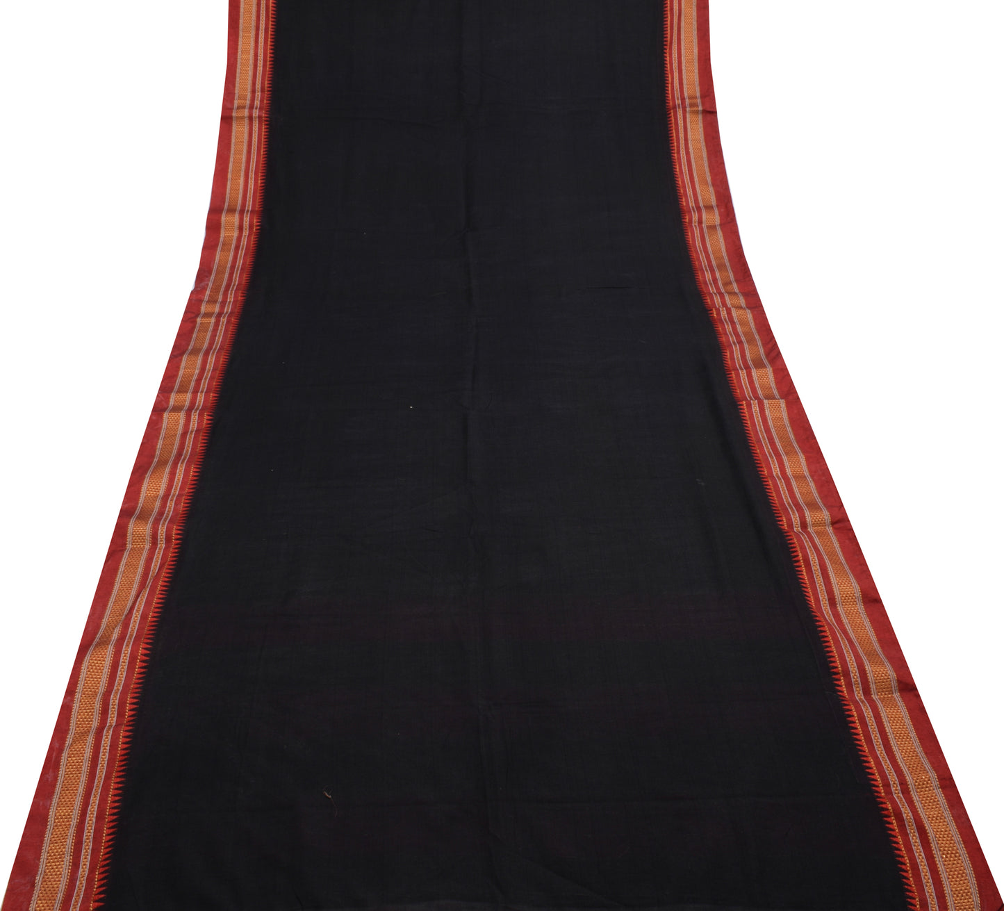 Sushila Vintage Black Indian Saree 100% Pure Cotton Woven Sari Craft Fabric