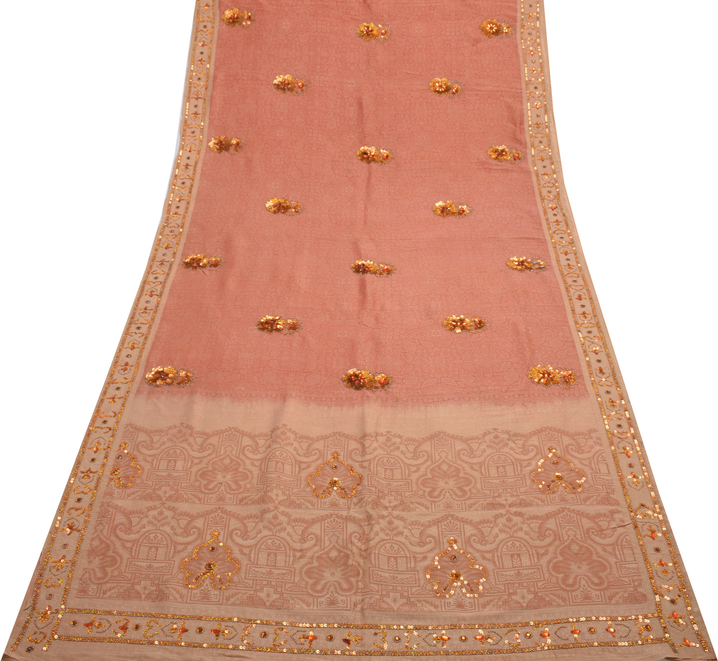 Sushila Vintage Indian Saree 100% Pure Silk Hand Beaded Floral 5 YD Sari Fabric