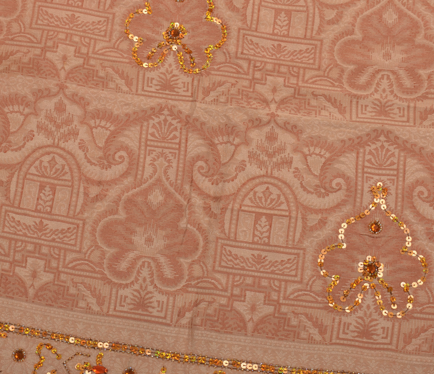 Sushila Vintage Indian Saree 100% Pure Silk Hand Beaded Floral 5 YD Sari Fabric