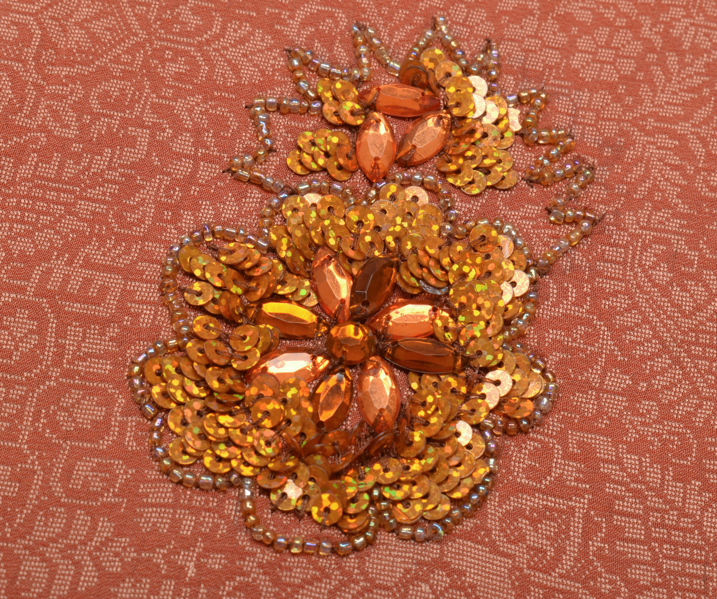 Sushila Vintage Indian Saree 100% Pure Silk Hand Beaded Floral 5 YD Sari Fabric