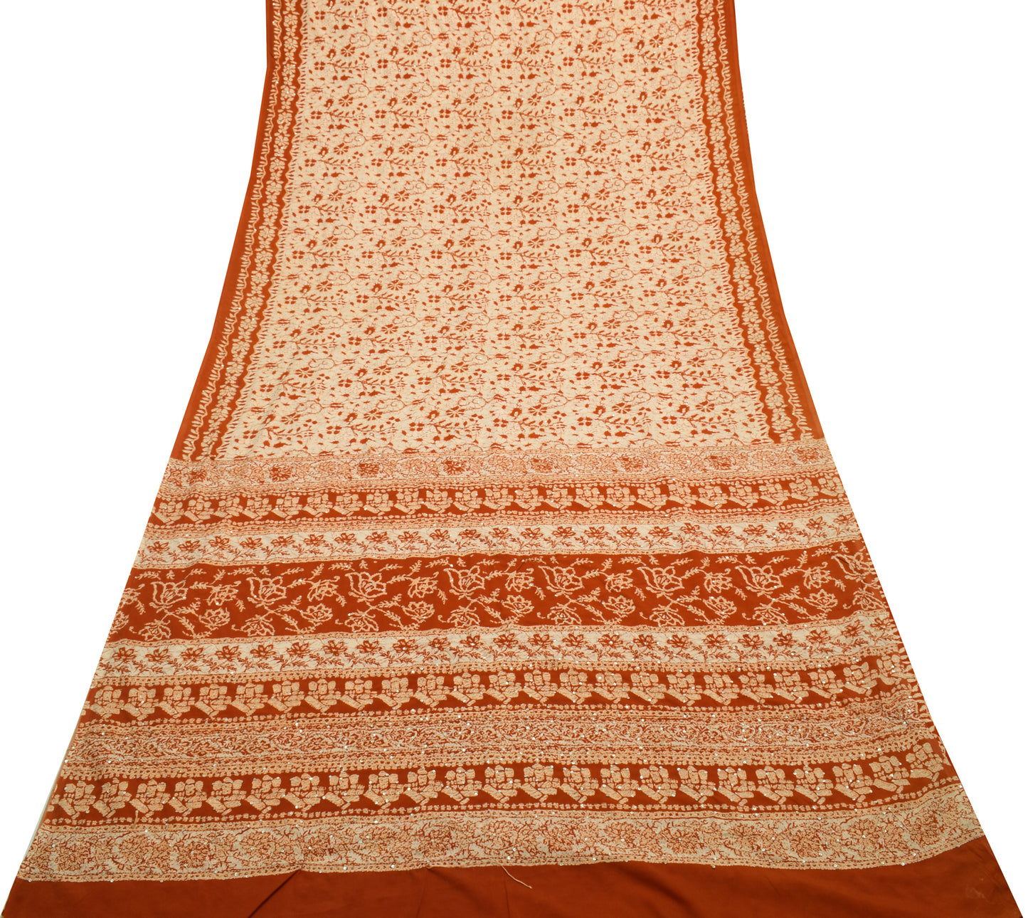 Sushila Vintage Cream Saree Blend Silk Hand Embroidered Kantha Sari Craft Fabric