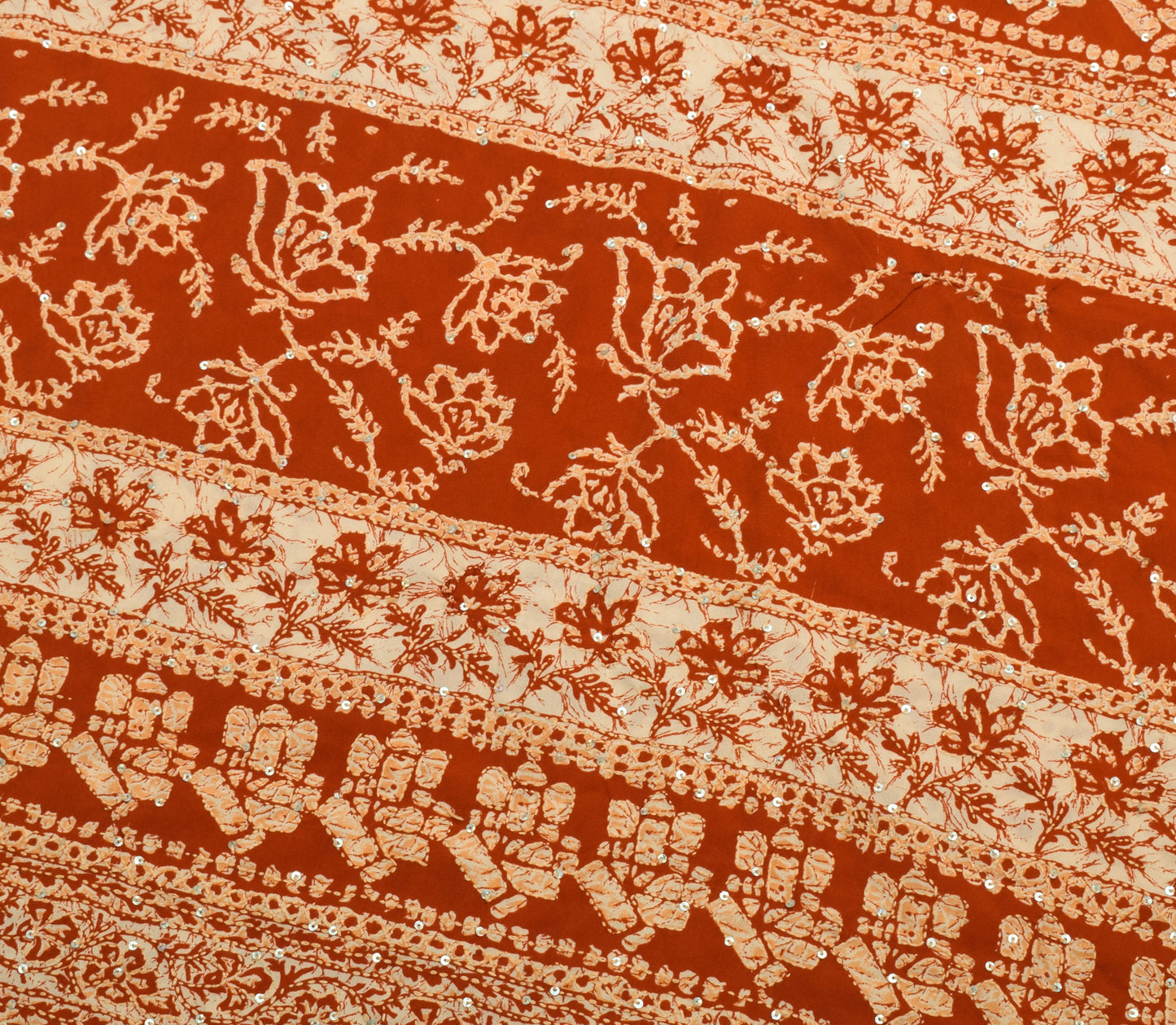 Sushila Vintage Cream Saree Blend Silk Hand Embroidered Kantha Sari Craft Fabric