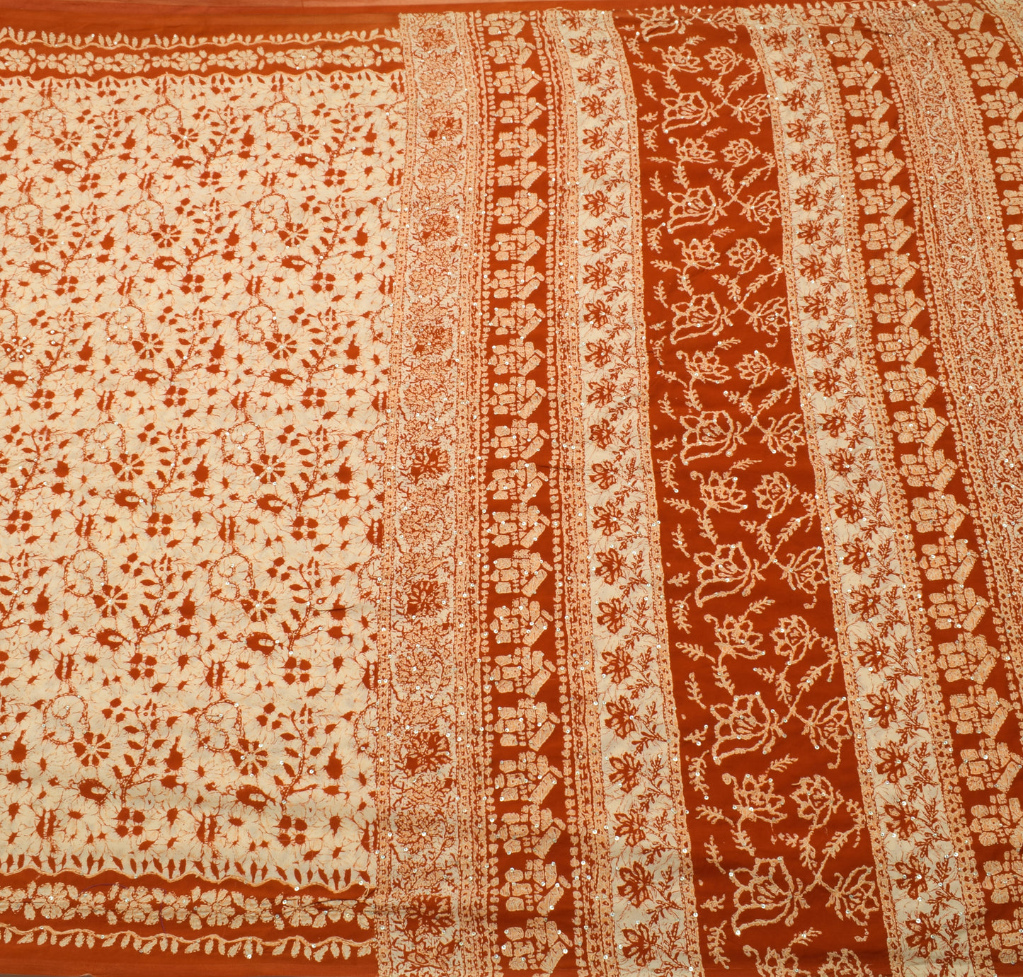 Sushila Vintage Cream Saree Blend Silk Hand Embroidered Kantha Sari Craft Fabric