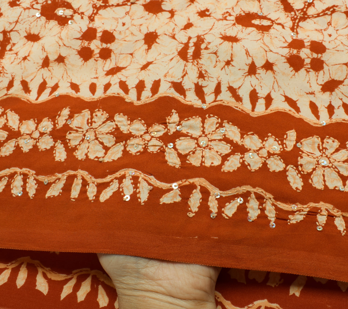 Sushila Vintage Cream Saree Blend Silk Hand Embroidered Kantha Sari Craft Fabric
