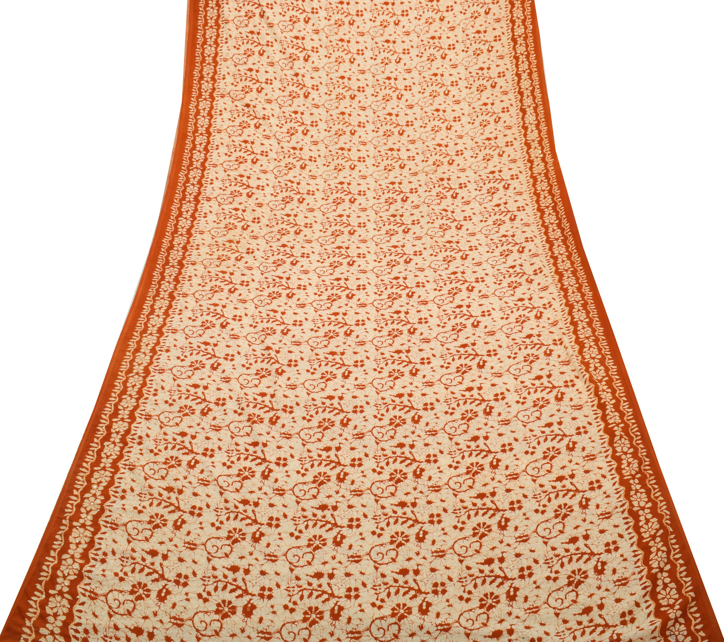 Sushila Vintage Cream Saree Blend Silk Hand Embroidered Kantha Sari Craft Fabric