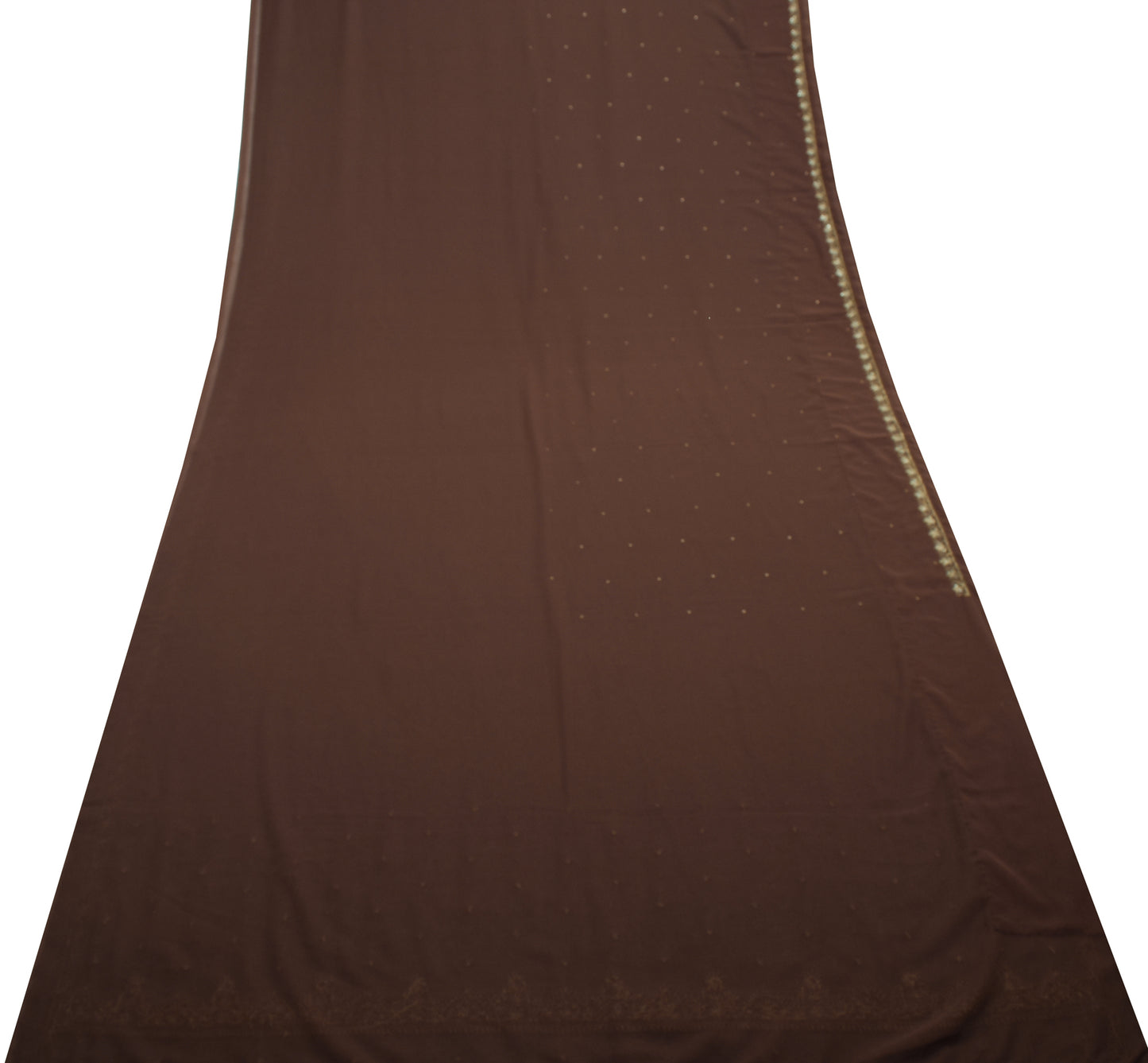 Sushila Vintage Brown Indian Saree Blend Georgette Silk Hand Beaded Sari Fabric
