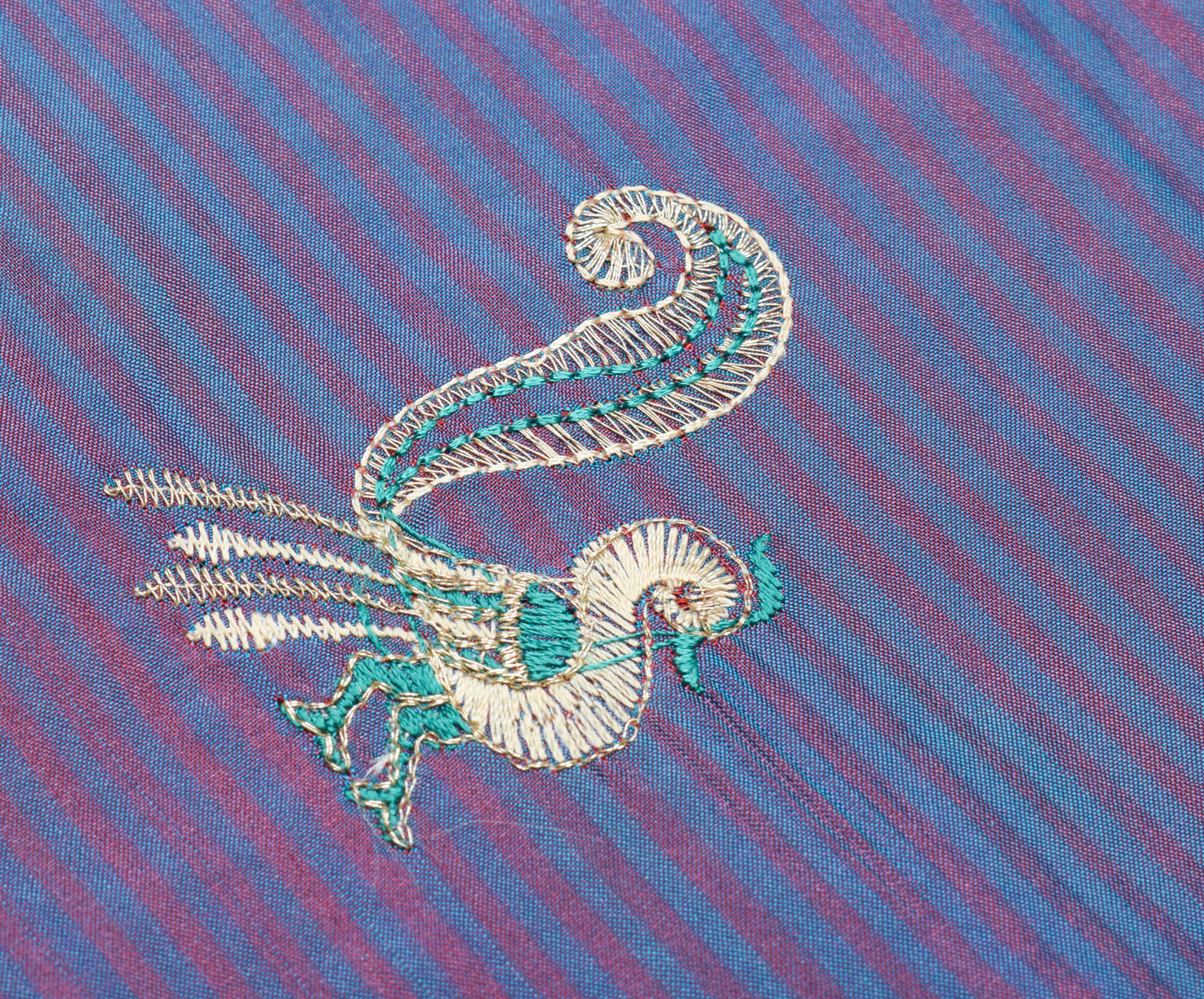 Sushila Vintage Turquoise Blue Saree Blend Silk Embroidered Peacock Sari Fabric