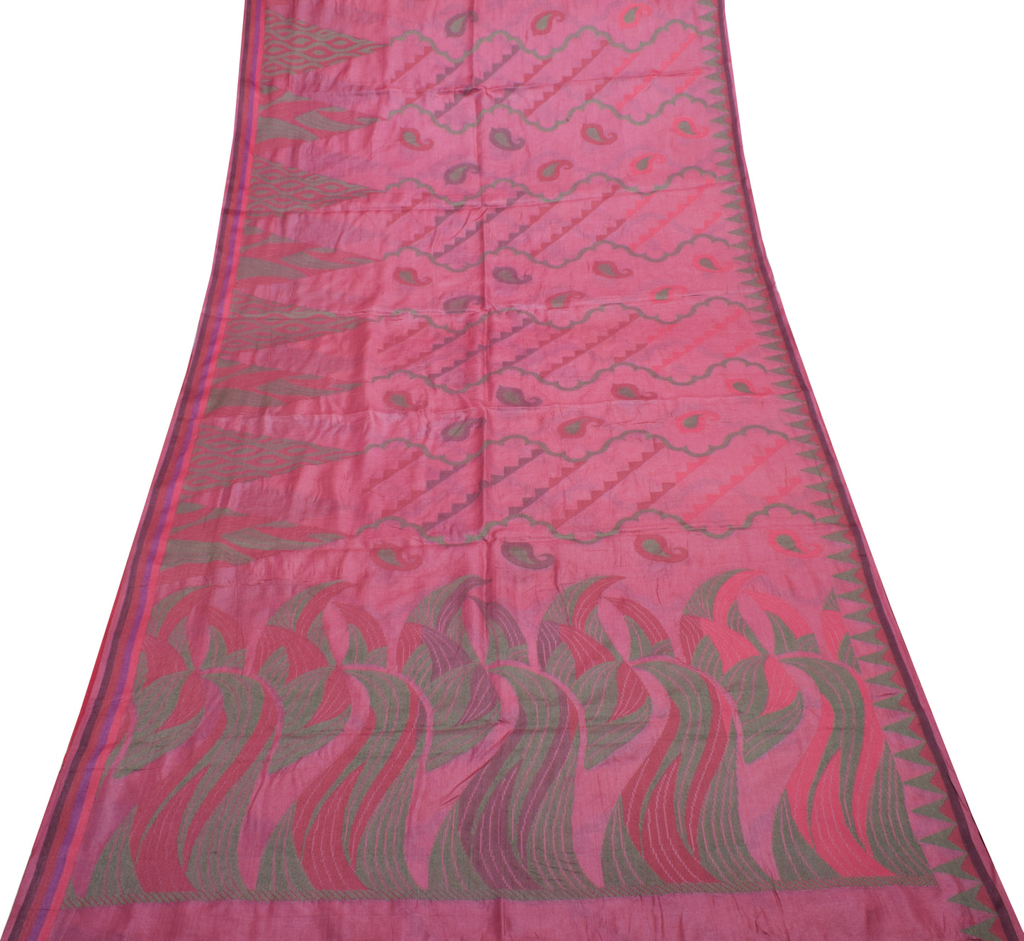 Sushila Vintage Pink Saree 100% Pure Silk Woven Paisley Sari 5 Yard Craft Fabric