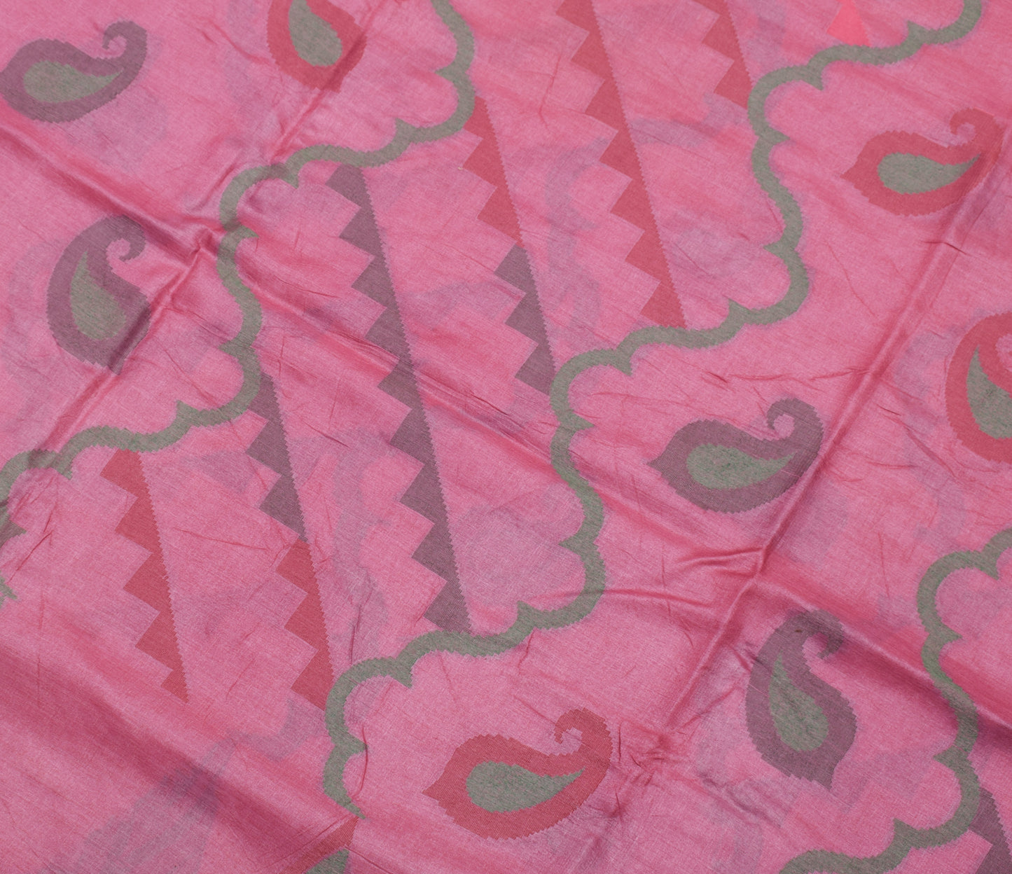Sushila Vintage Pink Saree 100% Pure Silk Woven Paisley Sari 5 Yard Craft Fabric