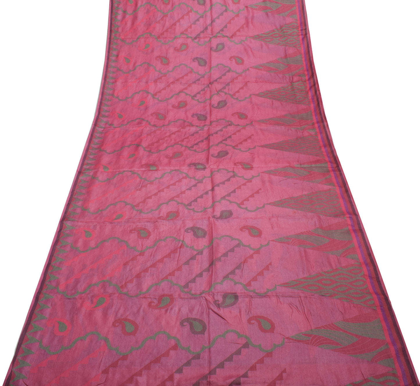 Sushila Vintage Pink Saree 100% Pure Silk Woven Paisley Sari 5 Yard Craft Fabric