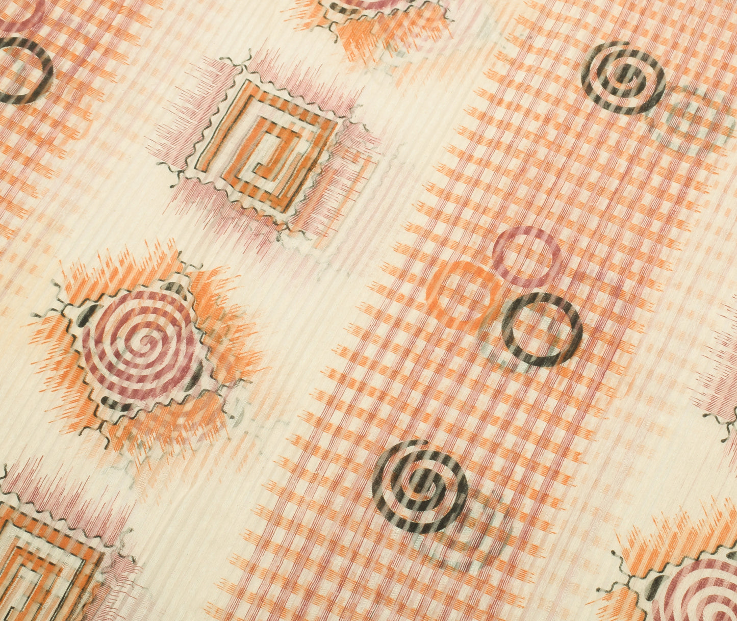 Sushila Vintage Cream Indian Saree 100% Pure Cotton Woven 5 YD Sari Craft Fabric