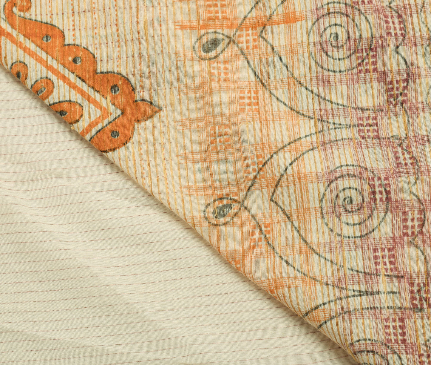 Sushila Vintage Cream Indian Saree 100% Pure Cotton Woven 5 YD Sari Craft Fabric