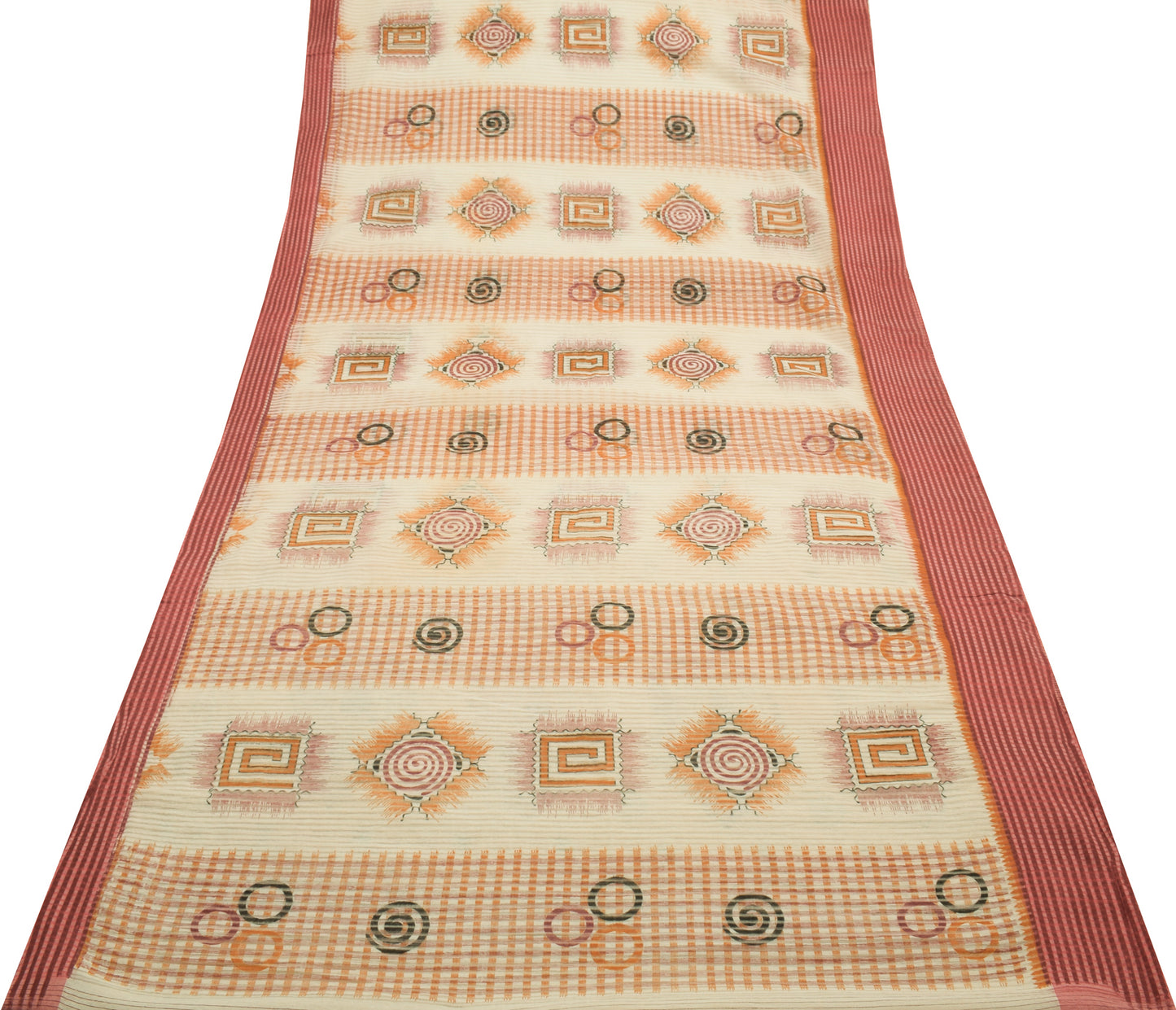 Sushila Vintage Cream Indian Saree 100% Pure Cotton Woven 5 YD Sari Craft Fabric