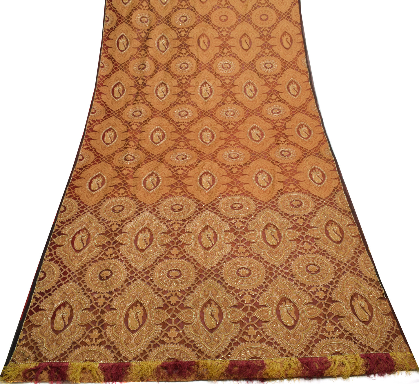 Sushila Vintage Maroon Saree 100% Pure Organza All Over Woven Floral Sari Fabric