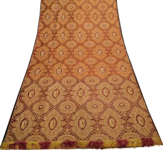 Sushila Vintage Maroon Saree 100% Pure Organza All Over Woven Floral Sari Fabric