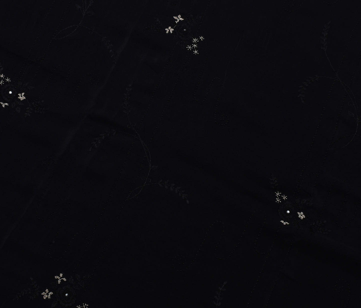 Sushila Vintage Black Saree 100% Pure Crepe Hand Embroidered Floral Sari Fabric