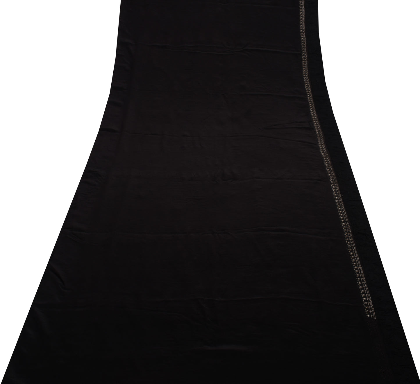 Sushila Vintage Black Saree 100% Pure Crepe Hand Embroidered Floral Sari Fabric