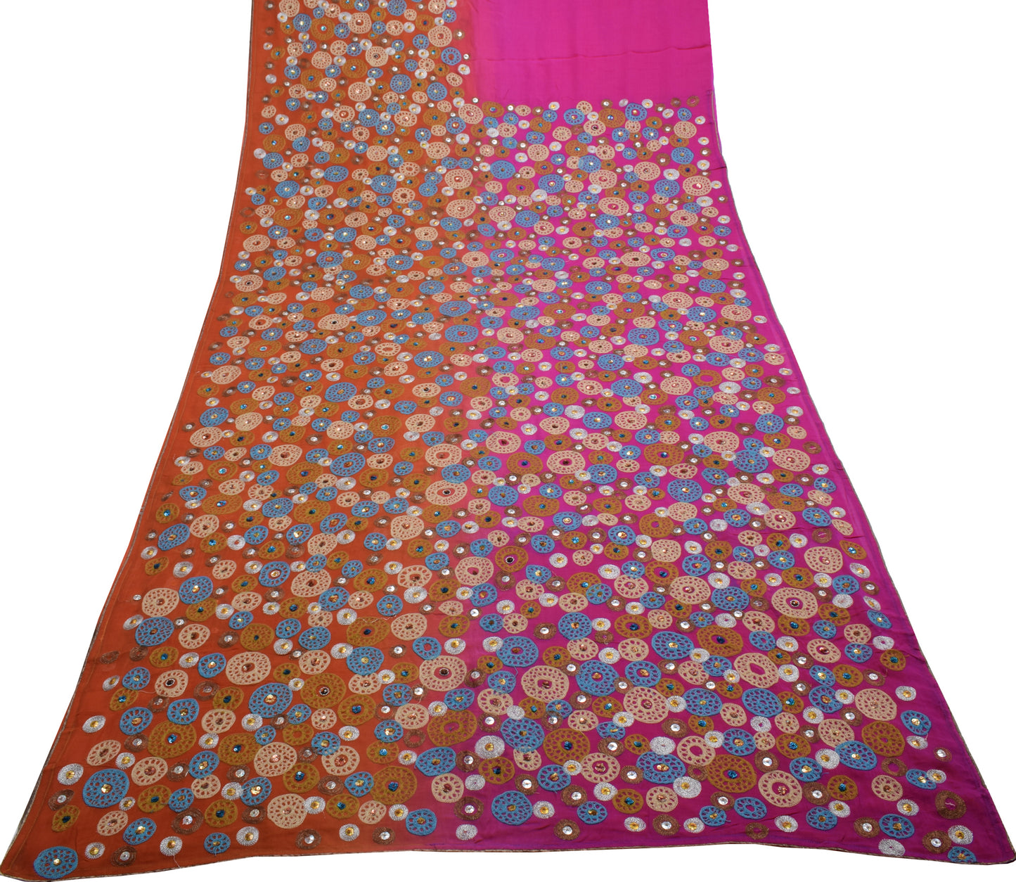 Sushila Vintage HEAVY Saree Pure Georgette Magenta & Rust Embroidered Sari Fabric
