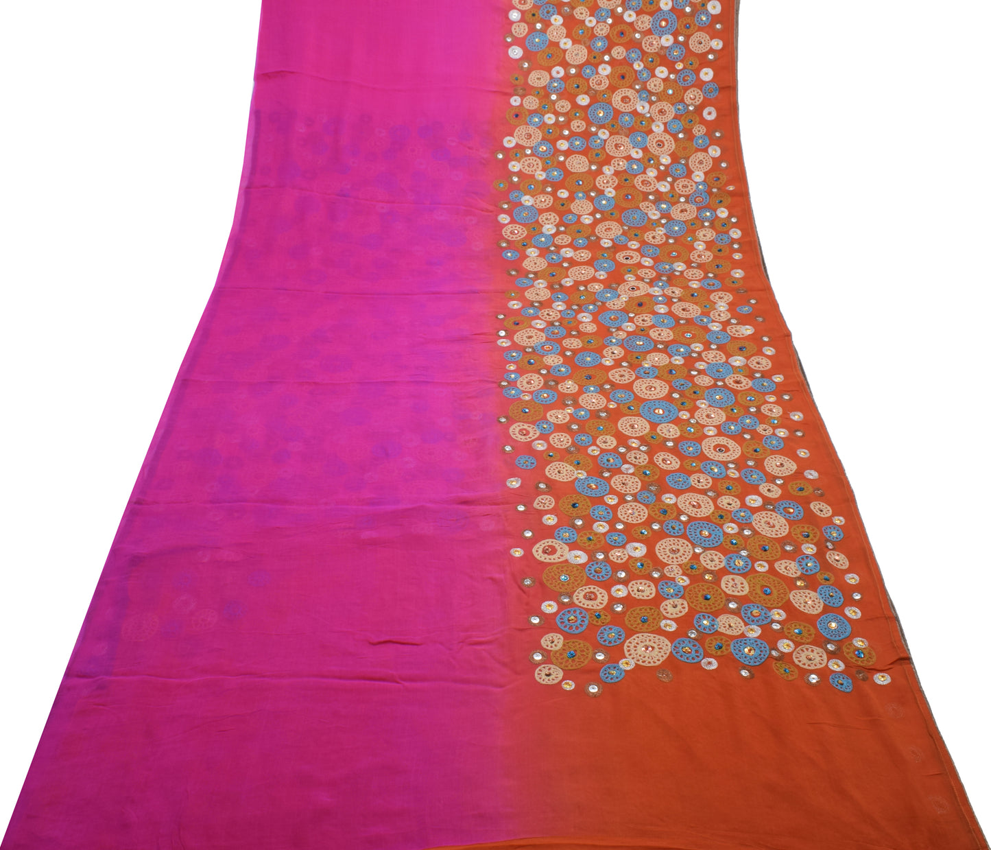 Sushila Vintage HEAVY Saree Pure Georgette Magenta & Rust Embroidered Sari Fabric