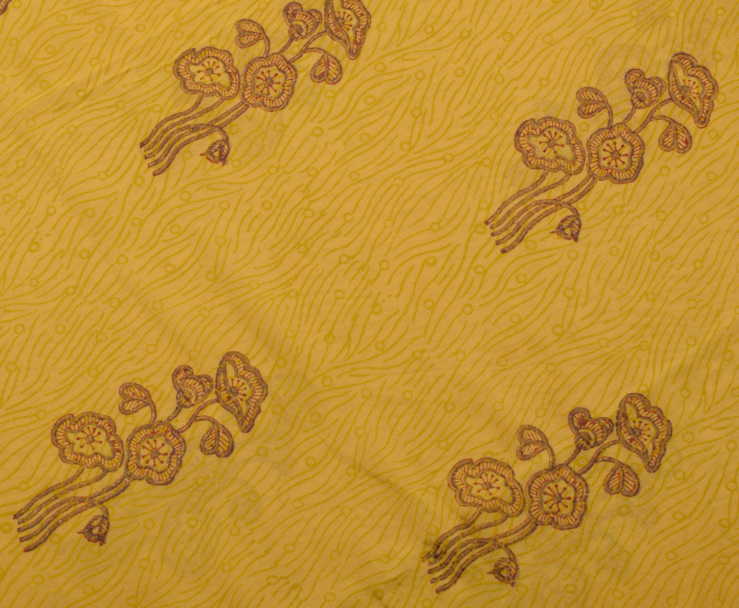 Sushila Vintage Mustard Saree Pure Georgette Silk Hand Beaded Floral Sari Fabric